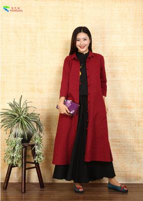 China Burgundy Single - Breasted Double Layer Coat With Split For Autumn Clothing for sale