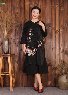 China Summer Women Tulle Embroidered Cotton Dress With Cheongsam Type Buckle for sale