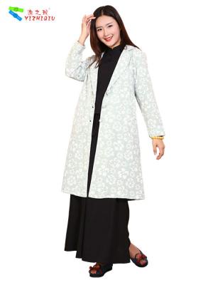 China Mint Color Lapels Womens Linen Suits Clothing Knee Length Casual Long Blazer for sale