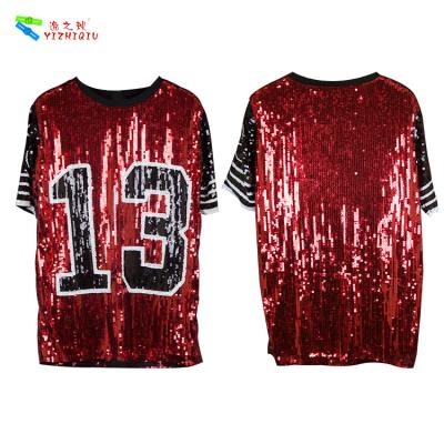 China Red Black Plus Size Party Womens Sequin Clothing Round Neck Elbow Sleeve for sale