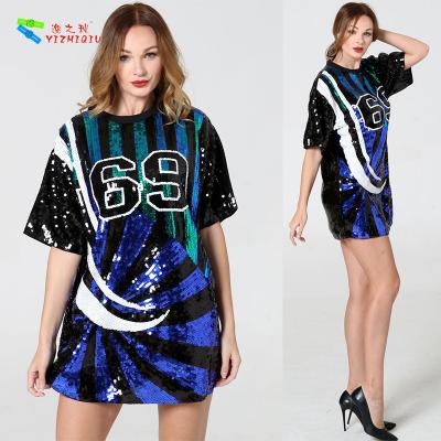 China Breathable Sparkle Bling Sequin T Shirt Dress With Numbers Anti - Shrink for sale