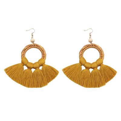 China TRENDY tassel earrings exaggerated rattan earrings long ladies handmade jewelry fashion for sale