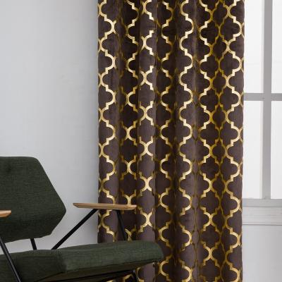 China New Arrival Modern Fashion Bedroom Window Living Room 100 Polyester Gold Foil Print Velvet Curtains for sale