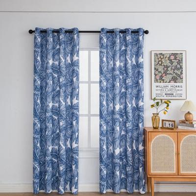 China America Country Style Shaoxing Textile Translucidus Grommet Blackout Cozy Printed Blue Curtains for sale