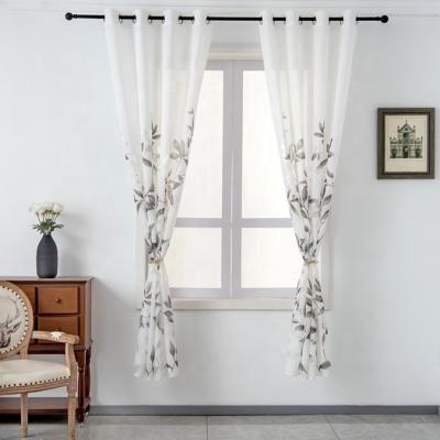 China Modern China Textile Fashion Grommet Bedroom Plain Leaf Printed Living Room Sheer Window Curtains for sale