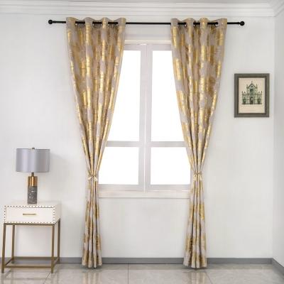 China Modern Luxury Modern Living Room Polyester Gold Foil Feather Print Shade Velvet Curtains for sale