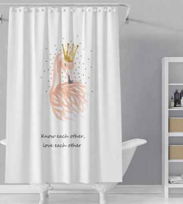 China High Quality Shaoxing Textile Waterproof Polyester Printing Pink Stocked White Shower Curtains for sale