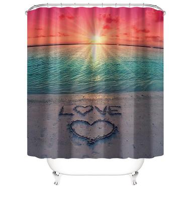 China Wholesale Custom Photo Stocked 3D Digital Sea Beach Pattern Polyester Printed Waterproof Shower Curtain For Bathroom for sale