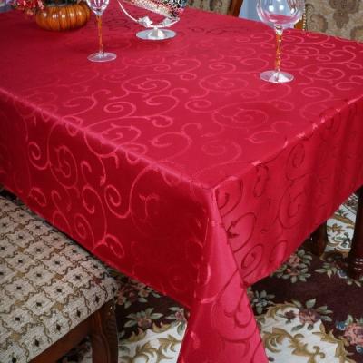 China High Quality Luxurious Oilproof Jacquard Polyester Dining Room Vintage Printing Wedding Table Cloths Red for sale