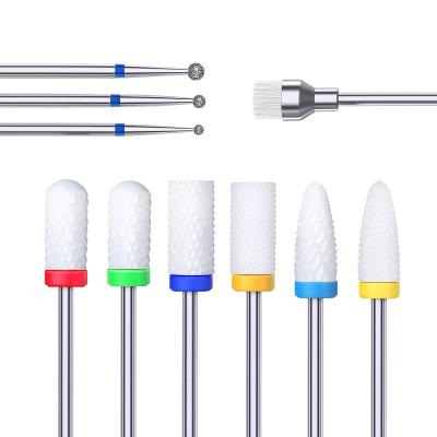 China Finger Nail Art 10pcs Professional 3/32 Inch Nail Drill Bit Kit Diamond Ceramic Grinding Bit For Drill Machine for sale