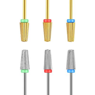 China Finger Nail Art Nail Carbide 5 In 1 Bit 3/32 Inch Leg Gold Silver Nail Drill Bit Set For Quick Remove Acrylic for sale