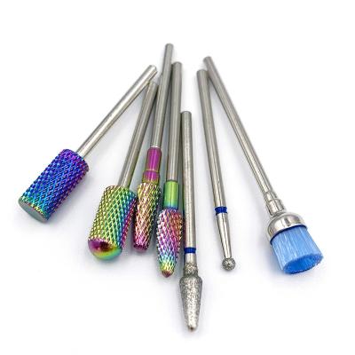 China Professional Finger Nail Art 7Pcs Rainbow Tungsten Carbide Diamond Nail Drill Bits Set Polishing For Acrylic Gel Nails for sale