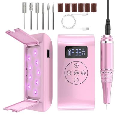 China 35000rpm Plastic Electric Nail Polish Machine Nail Filling Rechargeable UV Drill With Red Light LED UV Lamp for sale