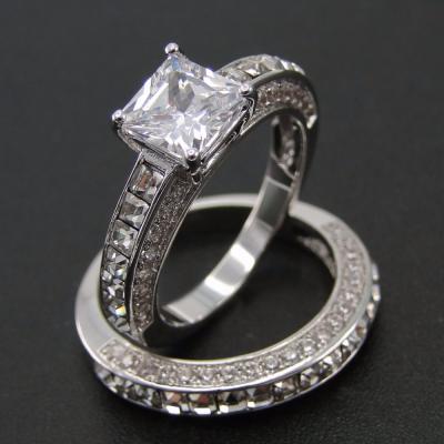 China Good Quality Jewelry 925 Sterling Silver Fashion Wedding White CZ Color Zircon Wedding Ring Sets for sale