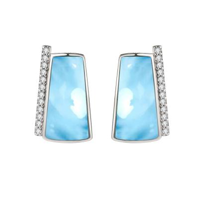 China NEW FASHIONABLE 925 Style Sterling Silver Dominica Larimar Jewelry Natural Blue Larimar Earrings for sale