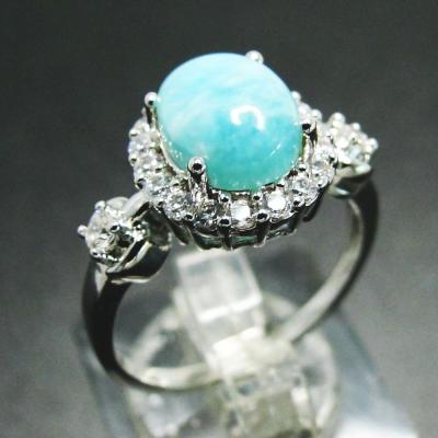 China Natural Silver Larimar Ring Sterling Silver Dominican Larimar Ring Solitaire Ring for sale