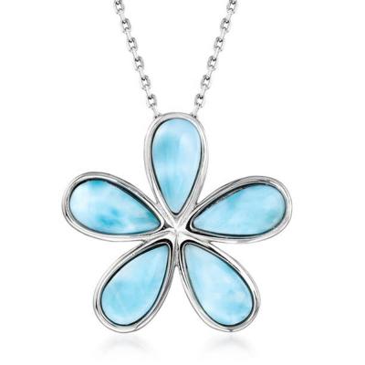 China Hawaiian Jewelry Women's Sterling Silver Larimar Daisy Flower Pendant Necklace Larimar Daisy Flower Pendant Wholesale Fashion for sale