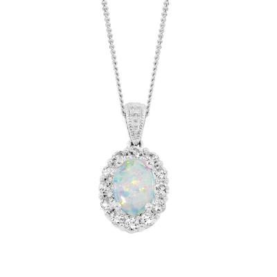 China Opal Jewelry 925 Sterling Silver Jewelry White CZ and Opal Stone Pendant Necklace for sale