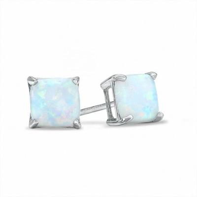 China Wholesale Fashionable Opal Stub Earring Jewelry Sterling Silver Earring Women Gemstone Opal 925 Earring Designs Square Cut for sale