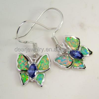 China Nickel Free Costume Jewelry, Butterfly Opal Earring, Dangle Opal Earring With Tanzanite CZ By Paypal for sale