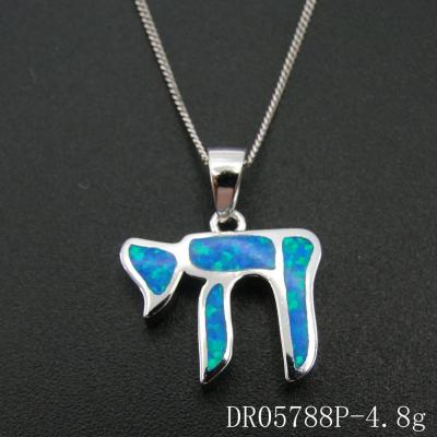 China Nickel Free High Quality Blue Opal Charm Jewish Chai Pendant Jewelry, Jewish Costume Jewelry for sale