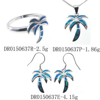 China Nickel Free 925 Sterling Silver Blue Fire Opal Hawaiian Palm Tree Jewelry Sets for sale