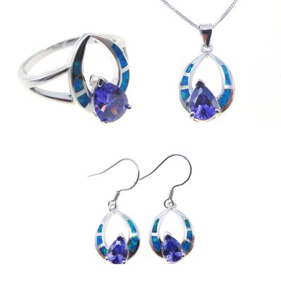 China 925 Sterling Silver Blue Fire Opal Teardrop Amethyst Silver Fashion Women Jewelry Sets for sale