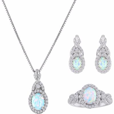 China Women's 925 Sterling Silver Fire White Opal Silver Australian White Opal Gemstone Jewelry Sets Hot Sale Fashion Set Dangle Earring Ring Designs For GiftDR032819S for sale