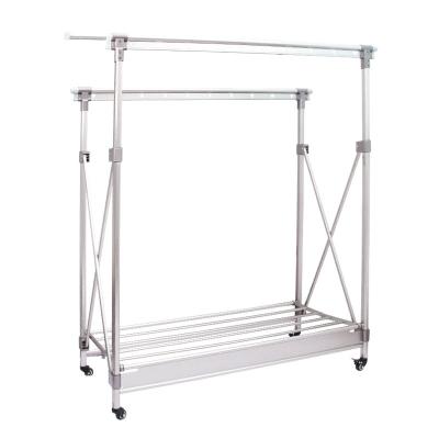 China Double Rod Type Aluminum Alloy Thickened Removable Stretchable Folding Indoor and Outdoor Double Bar Hanger Storage Rack Hanger for sale