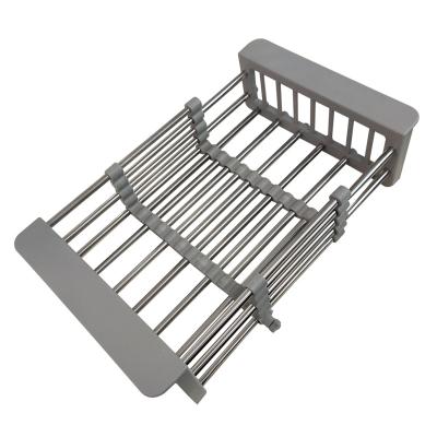 China Other Modern Design Household Drain Basket Stainless Steel Kitchen Sink Telescopic Shelving Rack for sale