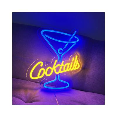 China Theme Park Scenic Sign Drop Shipping 3D LED Cartoon Cocktail Glass Neon Sign Custom Acrylic Light Open Letter for sale