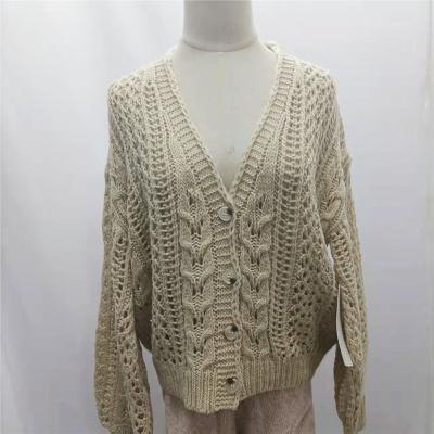 China Lady Single Breasted Spring Anti-pilling Cardigans Knitted Oversized Hollow Out Cardigan For Women Autumn V-neck Decorated Button Candy for sale