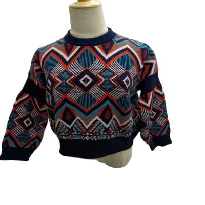 China China Supplier Girls Intarsia Neck Long Sleeve Casual High Quality Soft Round Sweater Anti-pilling Fashion Casual Sweater for sale