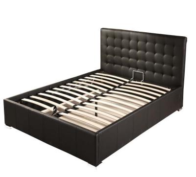 China Modern Design Cheap And Durable Wooden Full Size Single Platform Bed With Black PU Leather for sale