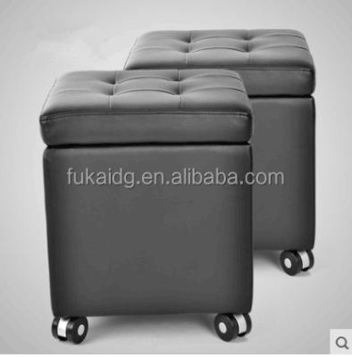 China Leather Storage Cube Foot Stool Upholstered Footrest Stool With Wheels For Home Furniture for sale