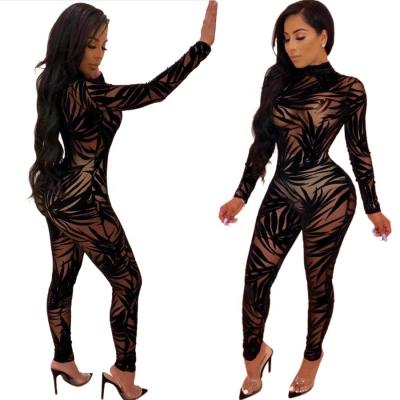 China New Anti-wrinkle Women's Wear Rompers Women's Bandage See Mesh Long Sleeve Jumpsuit Women ' for sale