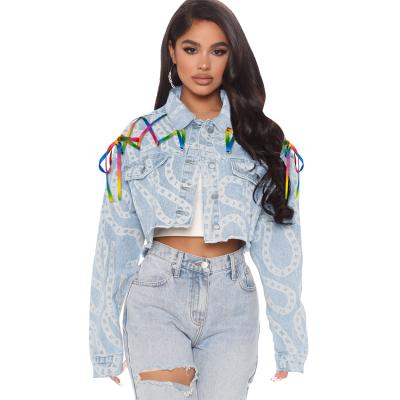 China Reversible Women Coat Pocket Cropped Style Denim Oversized Jacket for sale