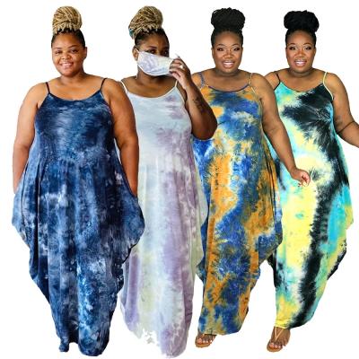 China Irregular Printing Loose Straps Tye Dye Dresses Plus Size Anti-wrinkle 5Xl Fashion Ladies Maxi Dresses for sale