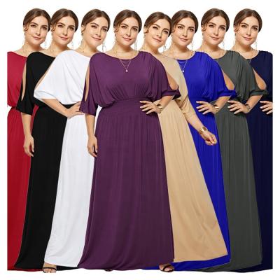 China Anti-wrinkle New Arrival Solid Color Plus Size Chiffon Long Sleeve Batwing Evening Dress For Fat Women for sale