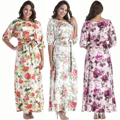 China Large Size Women Anti-Wrinkle Maxi Dress Half Sleeve O Neck Floral Long Casual Dress for sale