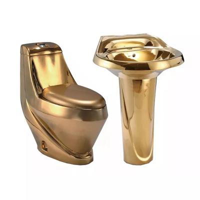 China Double-flow factory direct sale good quality pure gold plated toilet bathroom sinks for sale