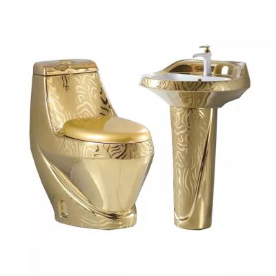 China Customized Double-Flow Color Basin Bathroom Gold Good Quality Ceramic Toilet for sale