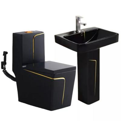 China Double-Flow China Manufacturer Black Wc Toiletries Bathroom Sanitary Set for sale