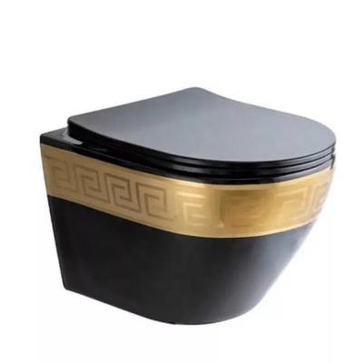 China Modern Minimalist Double-Flow Bathroom Black With Gold Toilet Bowl for sale