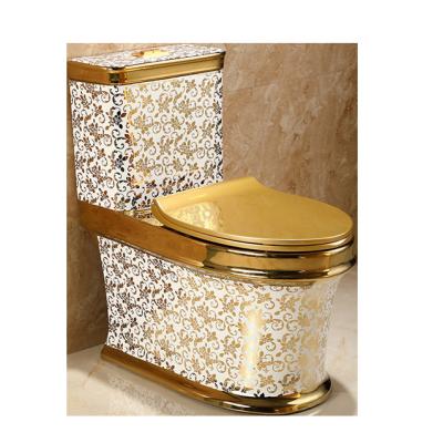 China Double-Flow Gold Color Luxury Plated One Piece Toilet Bowl for sale