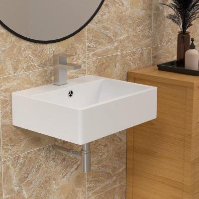 China Modern White Ceramic Vessel Bathroom Rectangular Wall Mounted Sink For Sale for sale