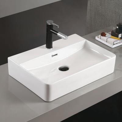 China Modern Rectangular Bathroom Vessel Sink Modern Ceramic Porcelain Vanity Wash Basin for sale