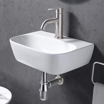 China Small Modern Wall Mounted Bathroom Sink Space Saving Vessel With Overflow And Single Faucet Hole for sale