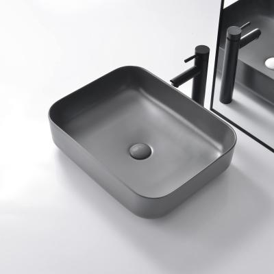 China Modern Popular Black Ceramic Sink Rectangular Bathroom Sink for sale