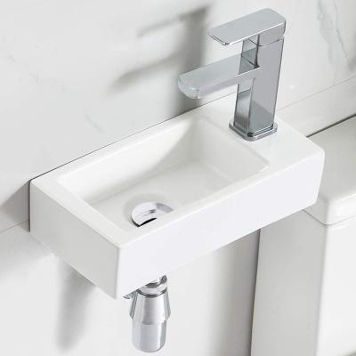 China Modern Porcelain Sink Wall Mount Right Hand Small Rectangular Ceramic Hand Basin for sale